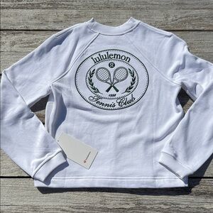 lululemon athletica White Crew Sweatshirt with Green Tennis Club Emblem